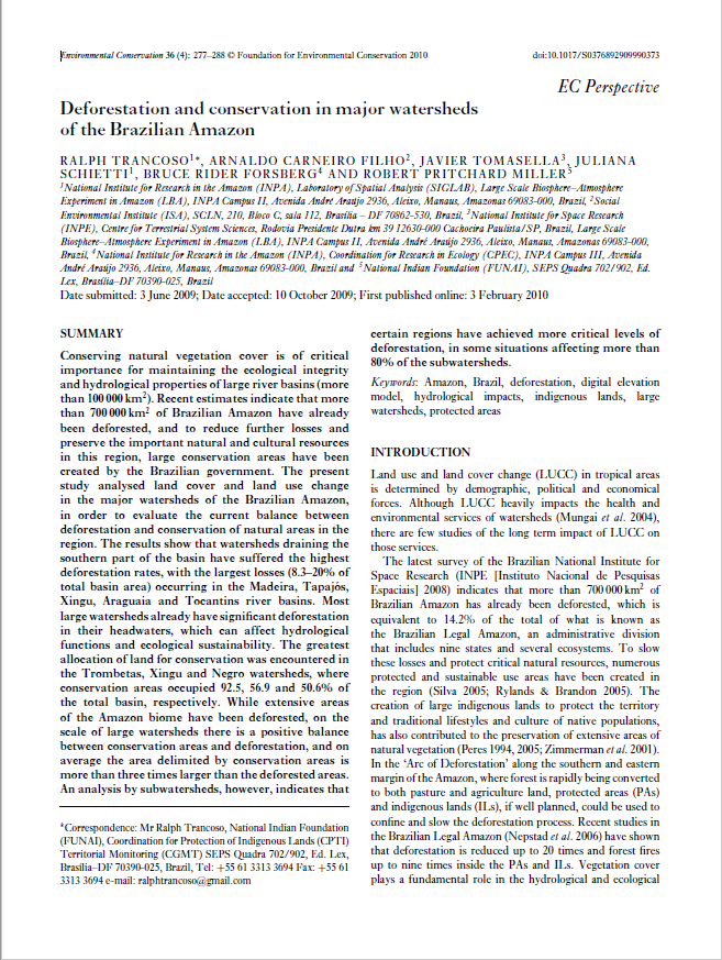 Deforestation and conservation in major watersheds of the Brazilian ...