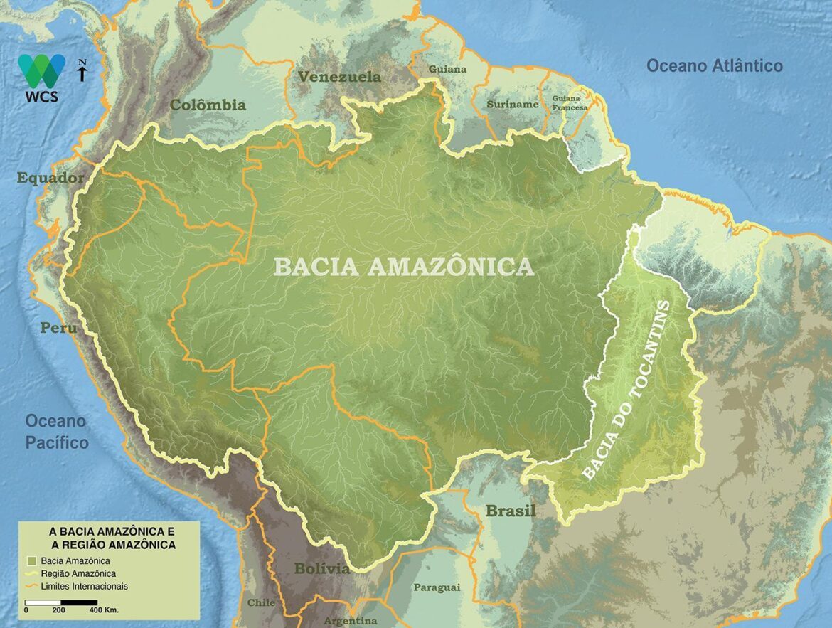 A Amazônia pode ser delimitada apenas pela sua bacia hidrográfica (a bacia do Amazonas) ou pela bacia do Amazonas mais a drenagem da costa atlântica (Região Amazônica). O uso desta última é a mais utilizada por incluir a influência do extenso estuário.