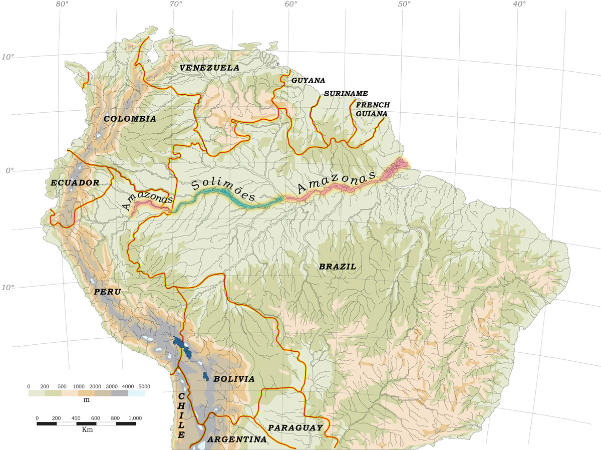 Mapa do canal principal do rio Amazonas.