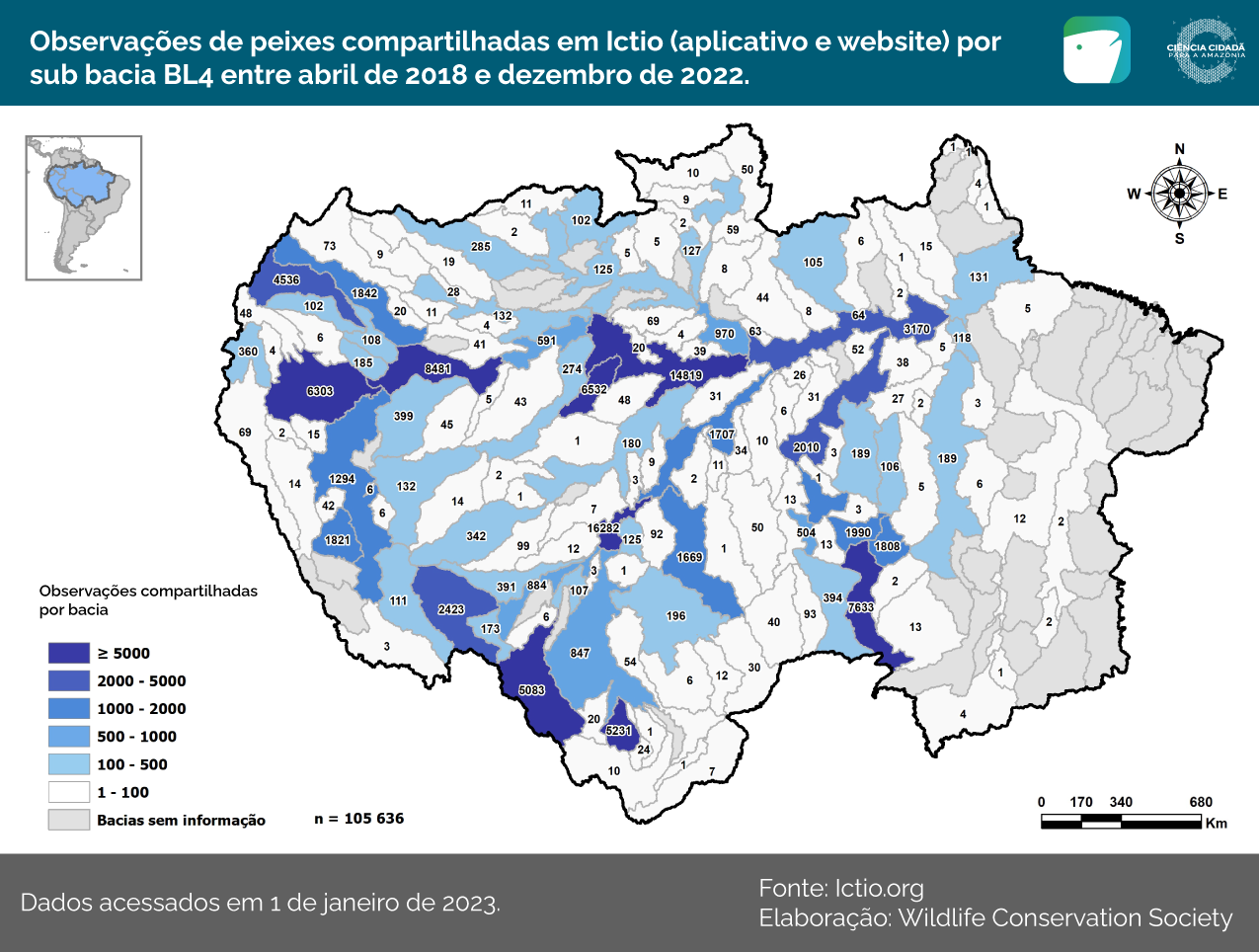 Ictio ultrapassa 100 mil observações 2 Conservando la Cuenca Amazónica Aguas Amazonicas
